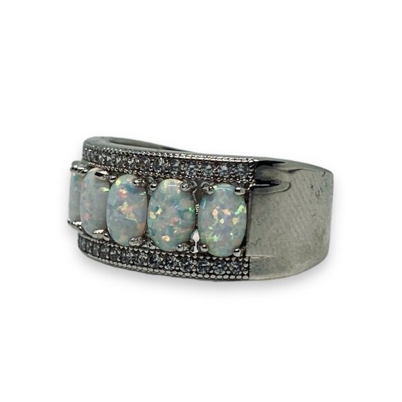 Fire Opal/Rhinestone Silver Plated Statement Ring Size 9 1/4 - Picture 5 of 6